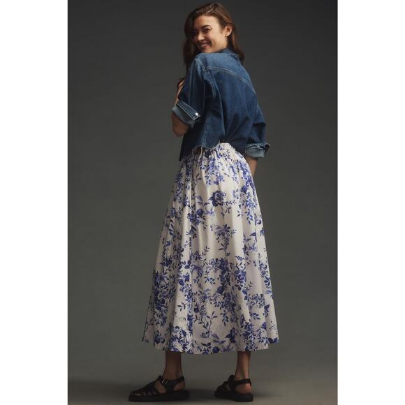 NWT Anthropologie Maeve Blue Poplin Midi Skirt - Large - Picture 4 of 5